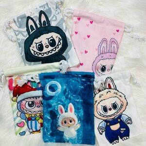 Set of 5 Charming Kids Drawstring Bags with Labubu Designs